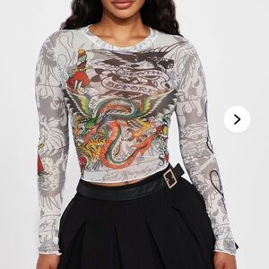 Ed Hardy Mesh Top size M Ivory/combo